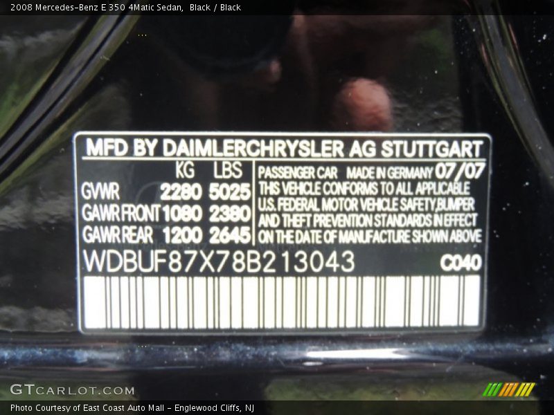 Black / Black 2008 Mercedes-Benz E 350 4Matic Sedan