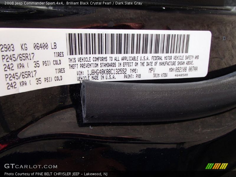 Brilliant Black Crystal Pearl / Dark Slate Gray 2008 Jeep Commander Sport 4x4