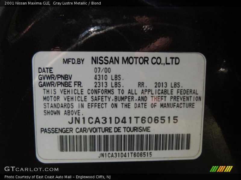 Gray Lustre Metallic / Blond 2001 Nissan Maxima GLE