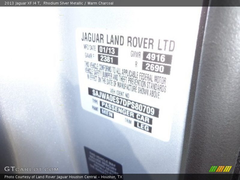 2013 XF I4 T Rhodium Silver Metallic Color Code MEN