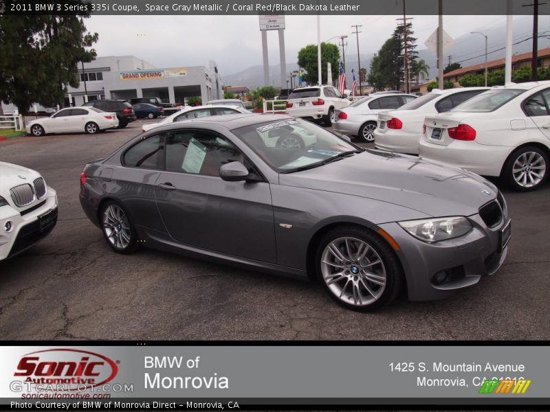 Space Gray Metallic / Coral Red/Black Dakota Leather 2011 BMW 3 Series 335i Coupe