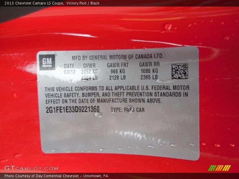 Victory Red / Black 2013 Chevrolet Camaro LS Coupe