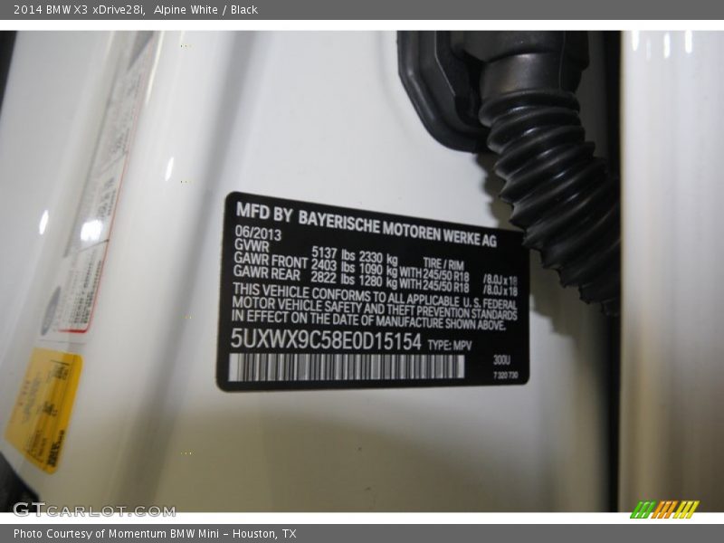 Alpine White / Black 2014 BMW X3 xDrive28i