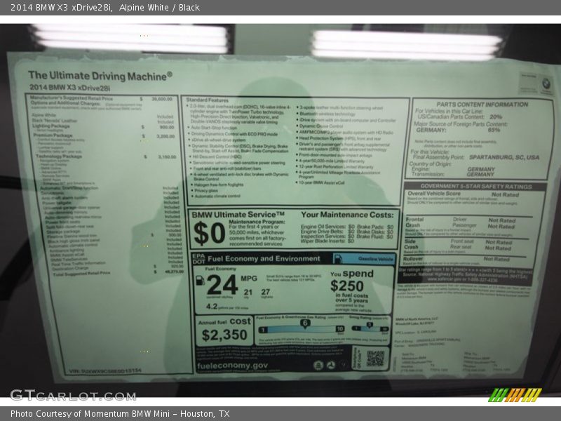 Alpine White / Black 2014 BMW X3 xDrive28i