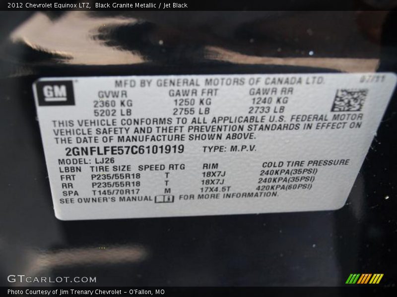 Black Granite Metallic / Jet Black 2012 Chevrolet Equinox LTZ