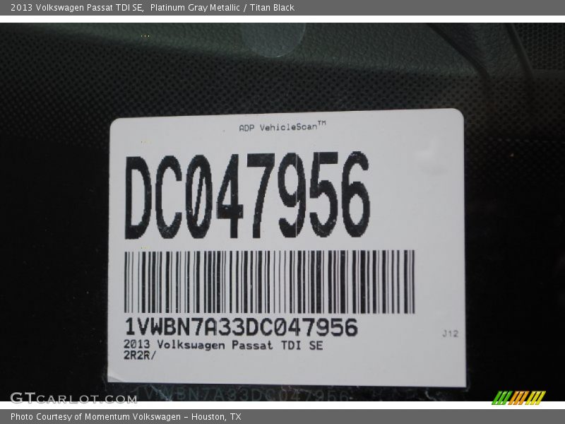 Platinum Gray Metallic / Titan Black 2013 Volkswagen Passat TDI SE