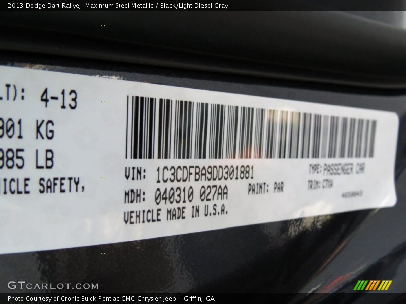 Maximum Steel Metallic / Black/Light Diesel Gray 2013 Dodge Dart Rallye