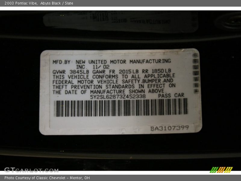 Abyss Black / Slate 2003 Pontiac Vibe
