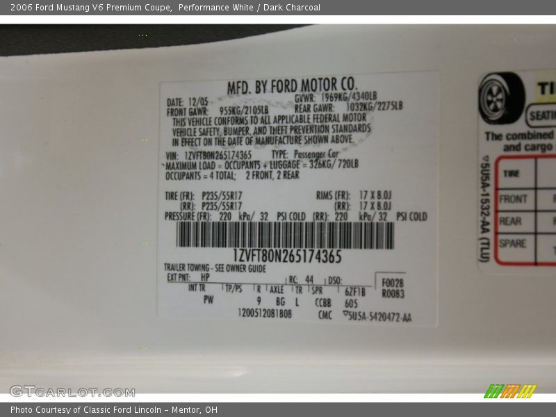 Performance White / Dark Charcoal 2006 Ford Mustang V6 Premium Coupe