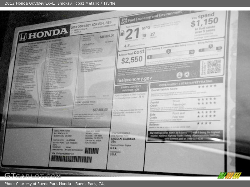 Smokey Topaz Metallic / Truffle 2013 Honda Odyssey EX-L