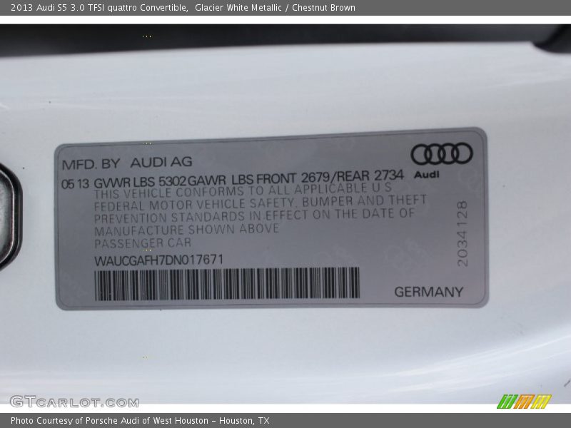 Glacier White Metallic / Chestnut Brown 2013 Audi S5 3.0 TFSI quattro Convertible