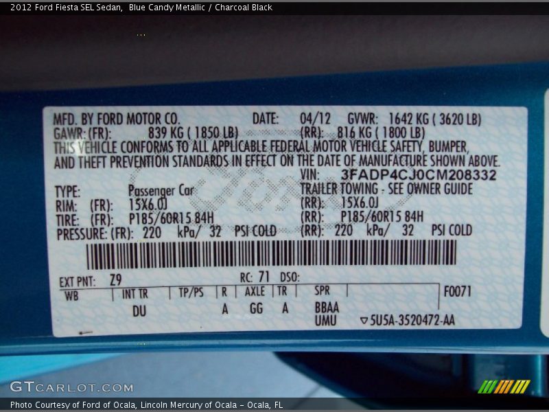 Blue Candy Metallic / Charcoal Black 2012 Ford Fiesta SEL Sedan
