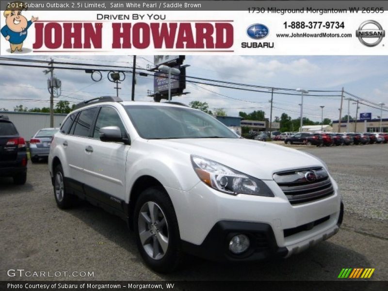 Satin White Pearl / Saddle Brown 2014 Subaru Outback 2.5i Limited