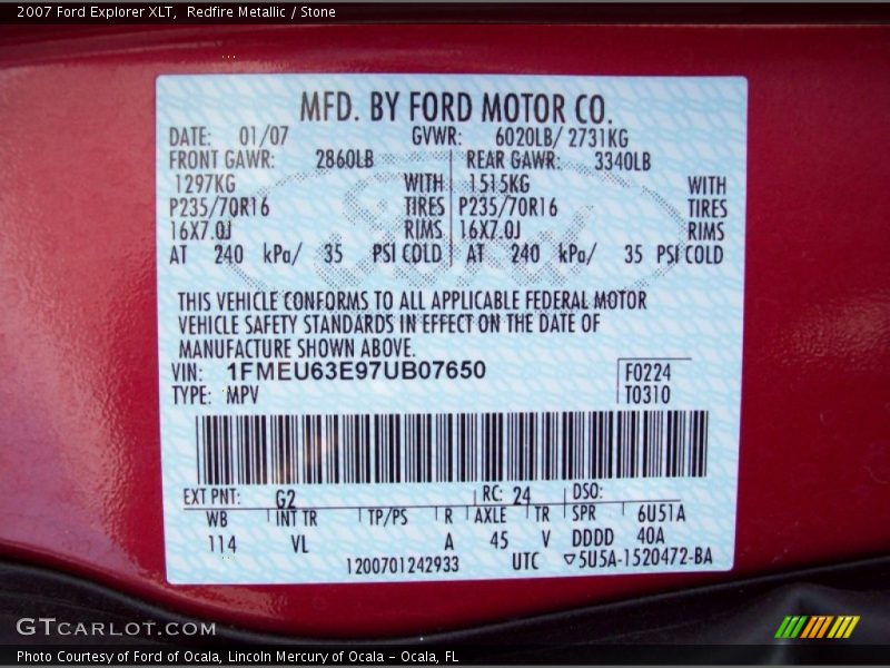 Redfire Metallic / Stone 2007 Ford Explorer XLT