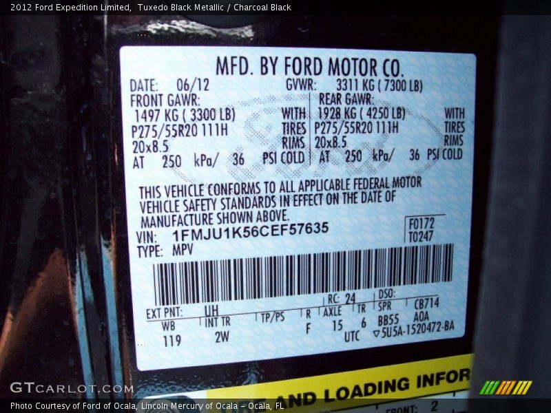 Tuxedo Black Metallic / Charcoal Black 2012 Ford Expedition Limited