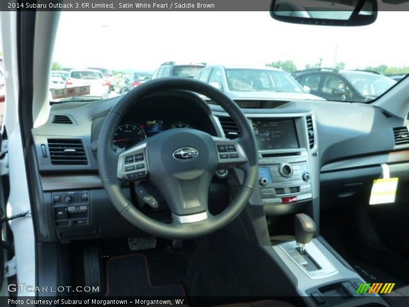 Satin White Pearl / Saddle Brown 2014 Subaru Outback 3.6R Limited