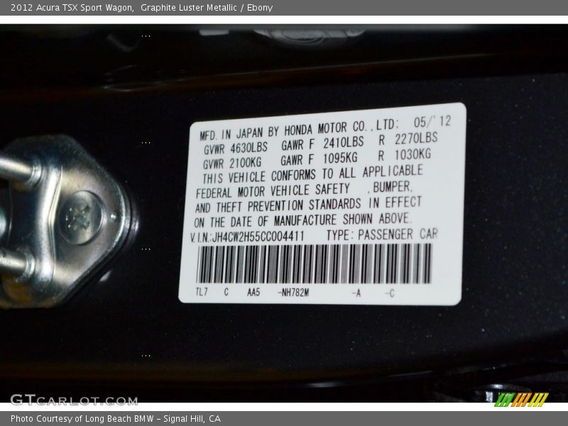 Graphite Luster Metallic / Ebony 2012 Acura TSX Sport Wagon