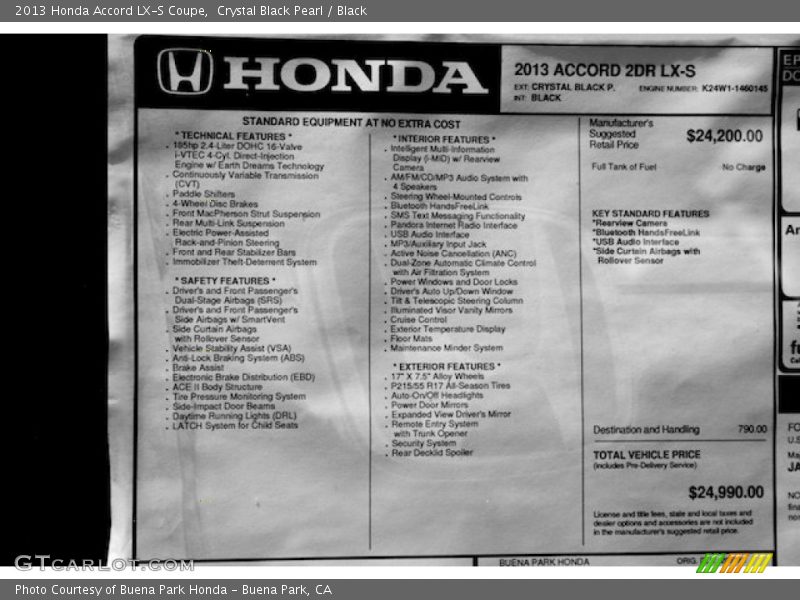 Crystal Black Pearl / Black 2013 Honda Accord LX-S Coupe