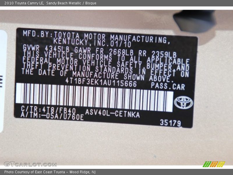 Sandy Beach Metallic / Bisque 2010 Toyota Camry LE