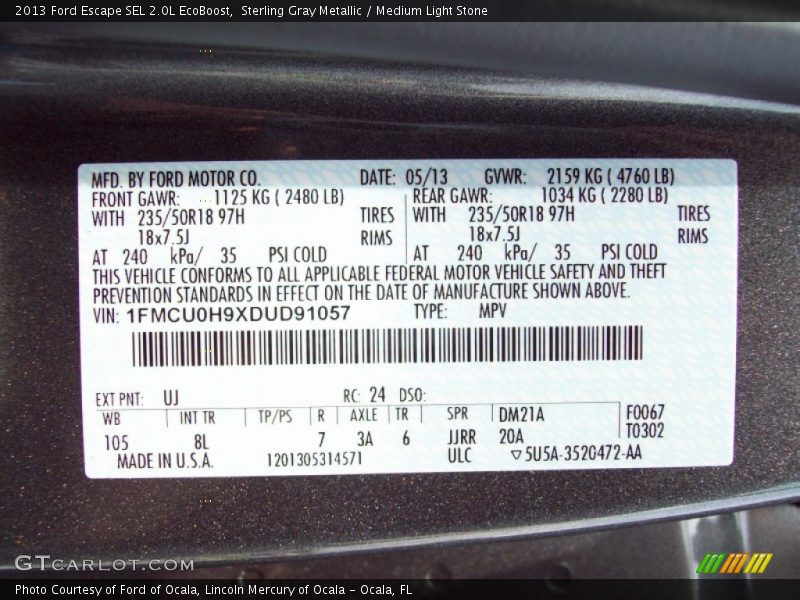 Sterling Gray Metallic / Medium Light Stone 2013 Ford Escape SEL 2.0L EcoBoost