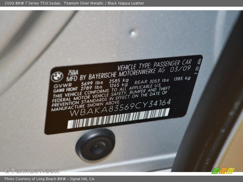 Titanium Silver Metallic / Black Nappa Leather 2009 BMW 7 Series 750i Sedan