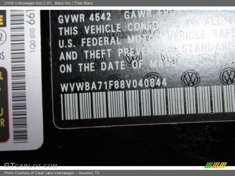 Black Uni / Titan Black 2008 Volkswagen Eos 2.0T