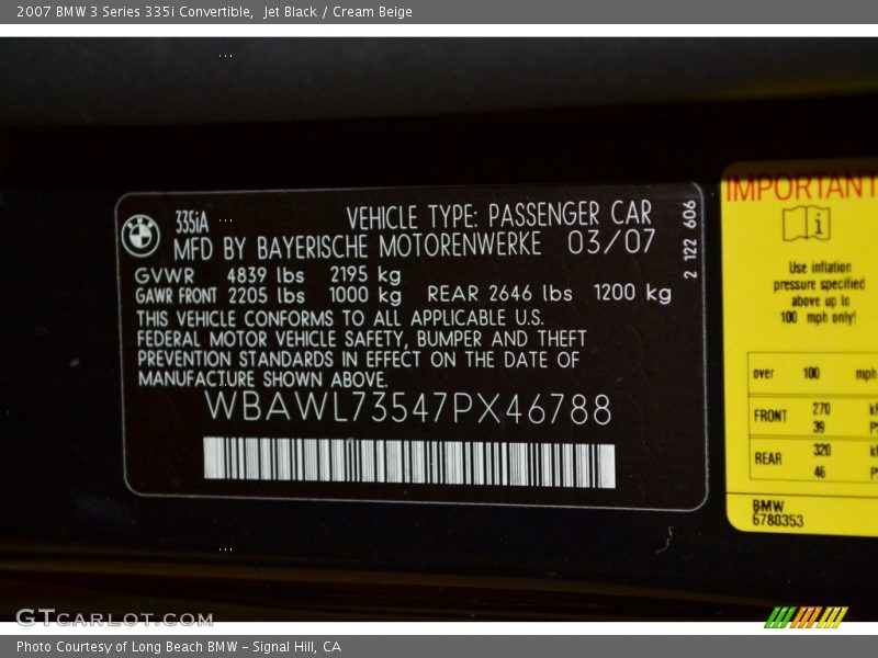 Jet Black / Cream Beige 2007 BMW 3 Series 335i Convertible