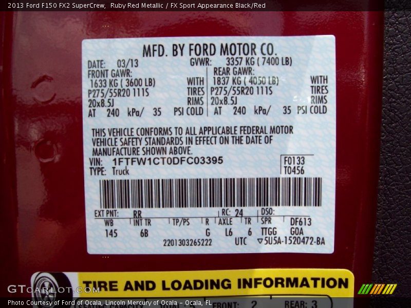 2013 F150 FX2 SuperCrew Ruby Red Metallic Color Code RR