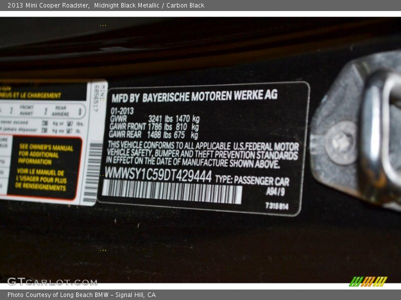 Midnight Black Metallic / Carbon Black 2013 Mini Cooper Roadster