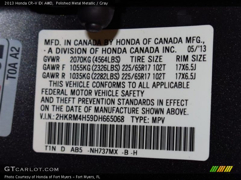 Polished Metal Metallic / Gray 2013 Honda CR-V EX AWD