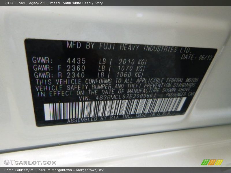 Satin White Pearl / Ivory 2014 Subaru Legacy 2.5i Limited