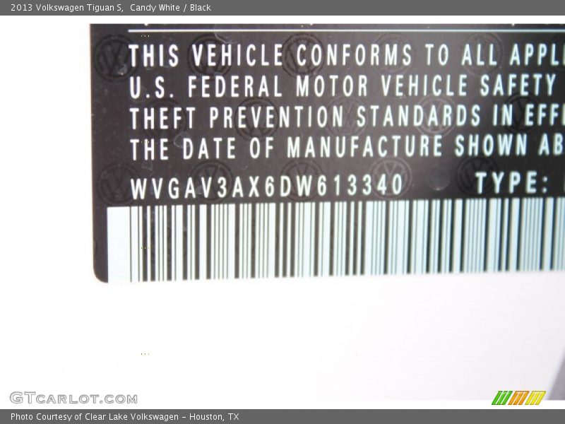 Candy White / Black 2013 Volkswagen Tiguan S