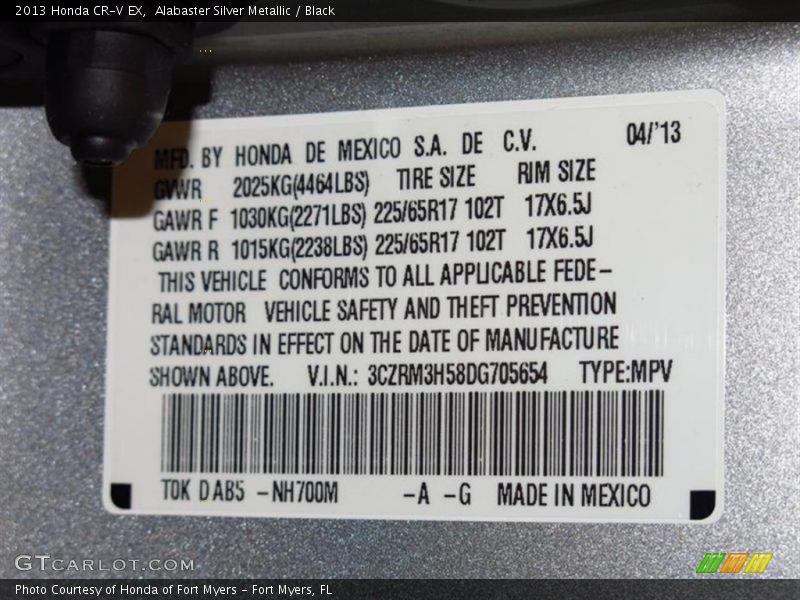 Alabaster Silver Metallic / Black 2013 Honda CR-V EX