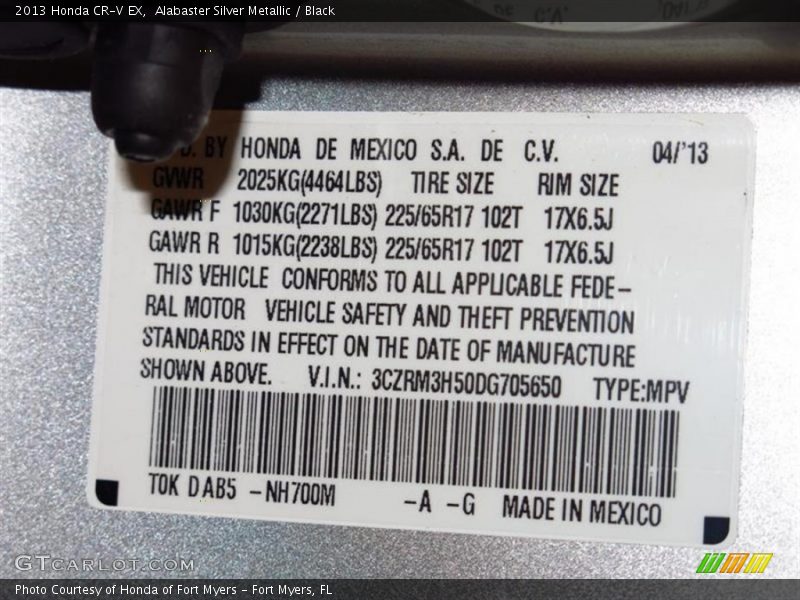 Alabaster Silver Metallic / Black 2013 Honda CR-V EX