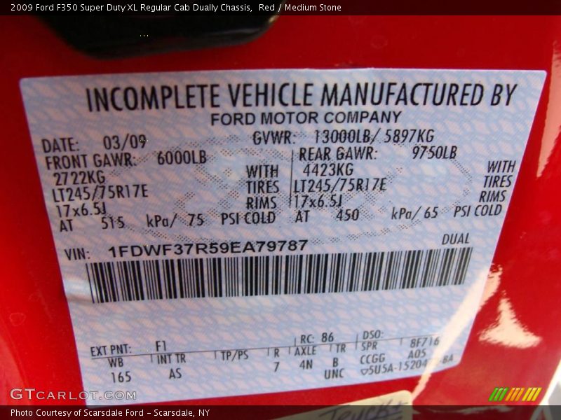 Red / Medium Stone 2009 Ford F350 Super Duty XL Regular Cab Dually Chassis