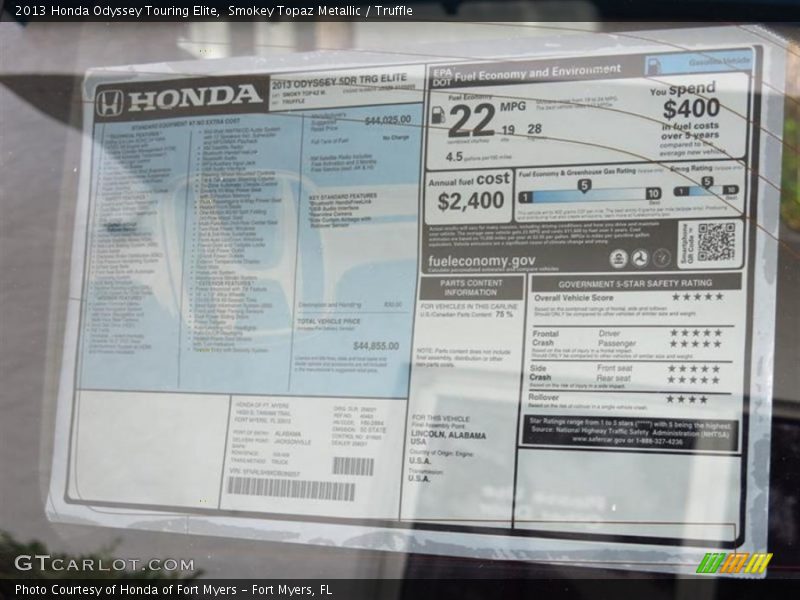 Smokey Topaz Metallic / Truffle 2013 Honda Odyssey Touring Elite
