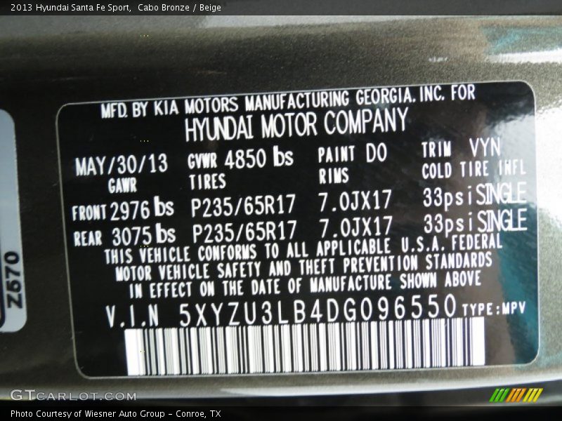 Cabo Bronze / Beige 2013 Hyundai Santa Fe Sport