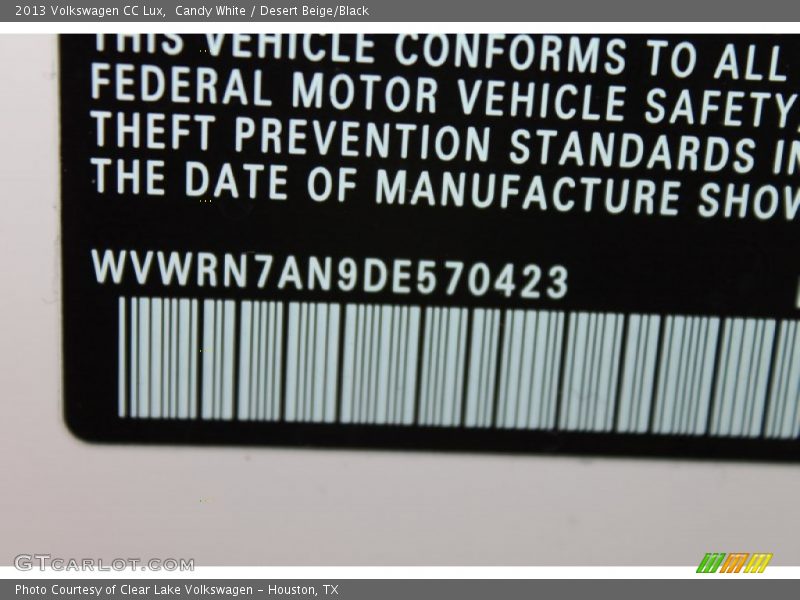 Candy White / Desert Beige/Black 2013 Volkswagen CC Lux