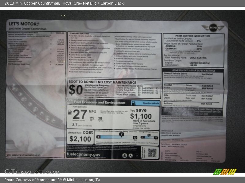 Royal Gray Metallic / Carbon Black 2013 Mini Cooper Countryman