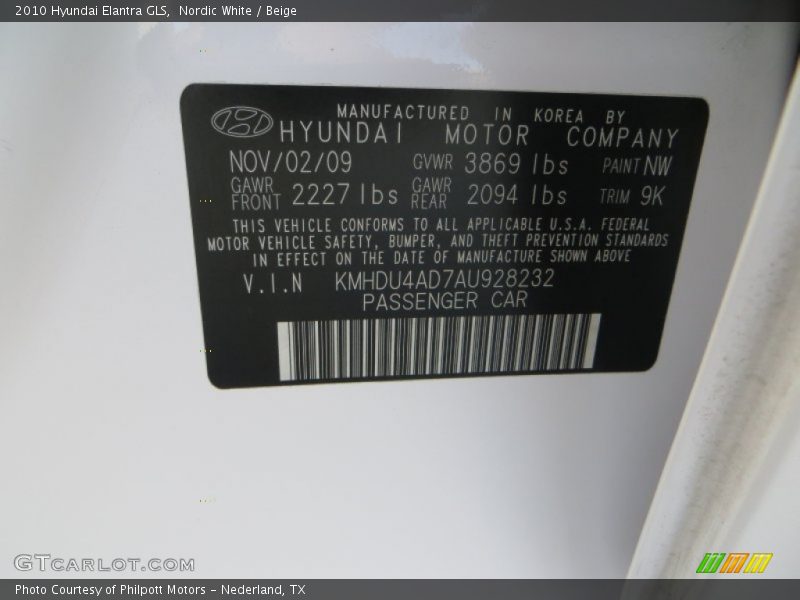 Nordic White / Beige 2010 Hyundai Elantra GLS