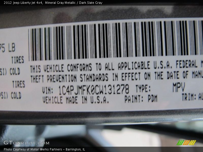 Mineral Gray Metallic / Dark Slate Gray 2012 Jeep Liberty Jet 4x4