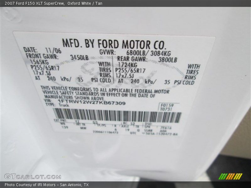 Oxford White / Tan 2007 Ford F150 XLT SuperCrew