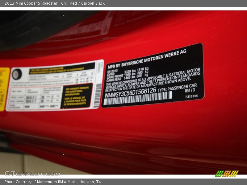 Chili Red / Carbon Black 2013 Mini Cooper S Roadster