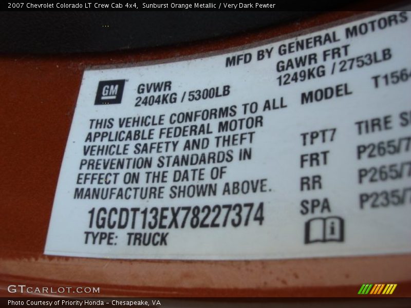 Sunburst Orange Metallic / Very Dark Pewter 2007 Chevrolet Colorado LT Crew Cab 4x4