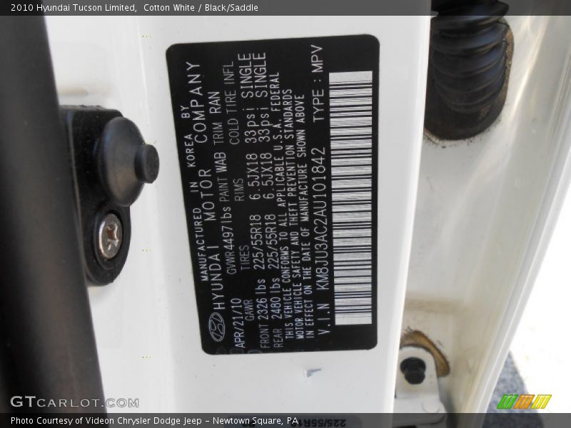 Cotton White / Black/Saddle 2010 Hyundai Tucson Limited