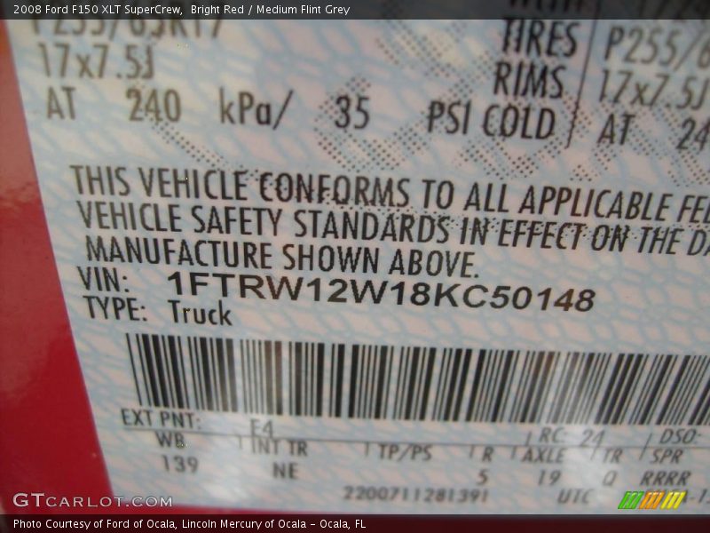 Bright Red / Medium Flint Grey 2008 Ford F150 XLT SuperCrew