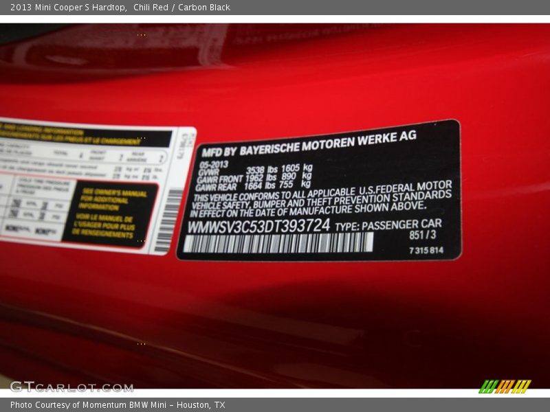 Chili Red / Carbon Black 2013 Mini Cooper S Hardtop