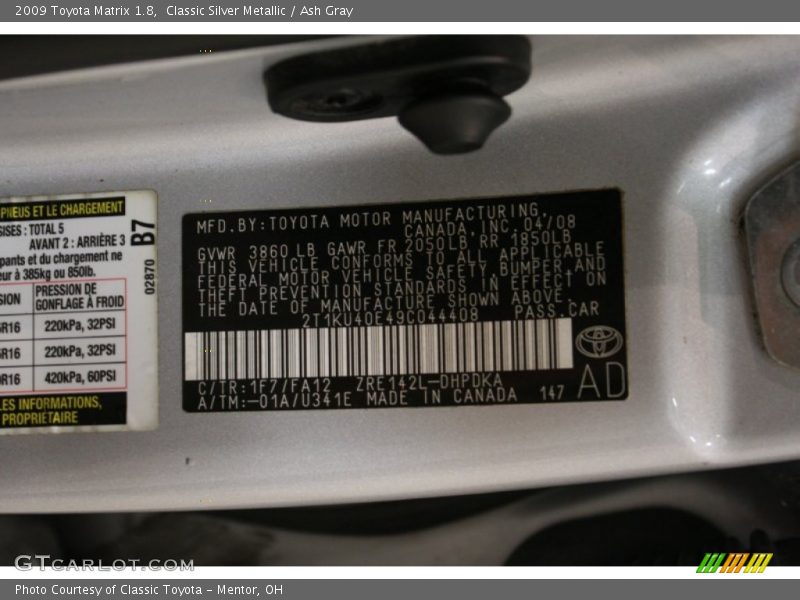 Classic Silver Metallic / Ash Gray 2009 Toyota Matrix 1.8