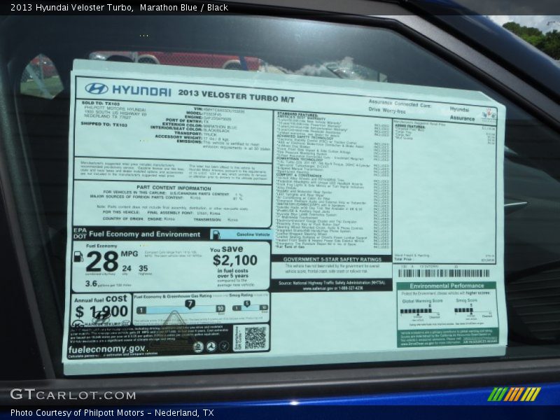 Marathon Blue / Black 2013 Hyundai Veloster Turbo