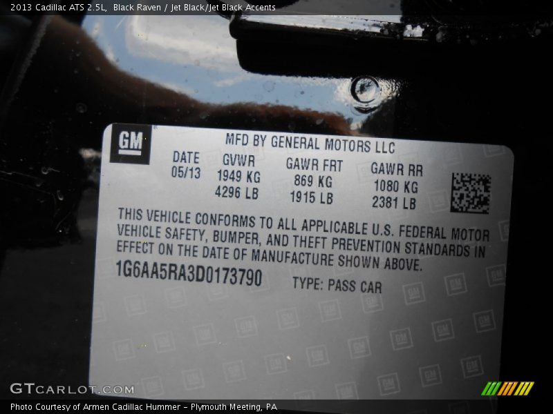 Black Raven / Jet Black/Jet Black Accents 2013 Cadillac ATS 2.5L